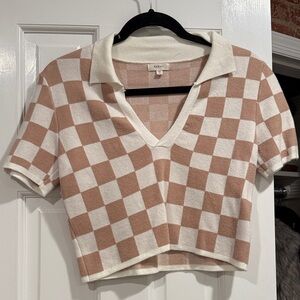 Debut Tan and Cream Checkered Crop Top